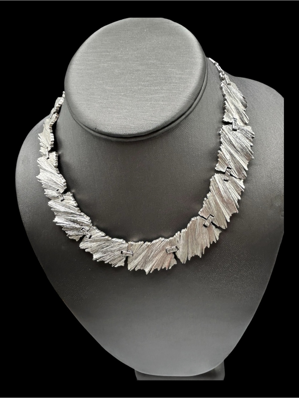 Vintage Trifari Modernist Textured Adjustable Panel Necklace Silver Trifanium